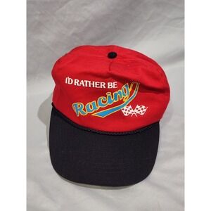Vintage I'd Rather Be Racing Snap Back Hat‎ Red With Black Bill 1 Size